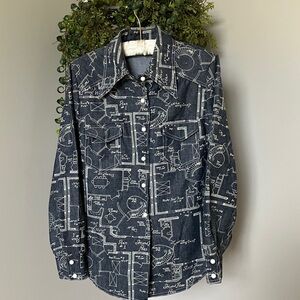 Women’s Blueprint Print Denim Button-Up Shirt